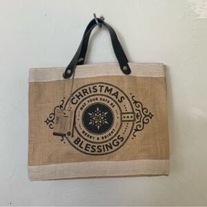 Christmas Blessings Burlap Tote with Black Handles